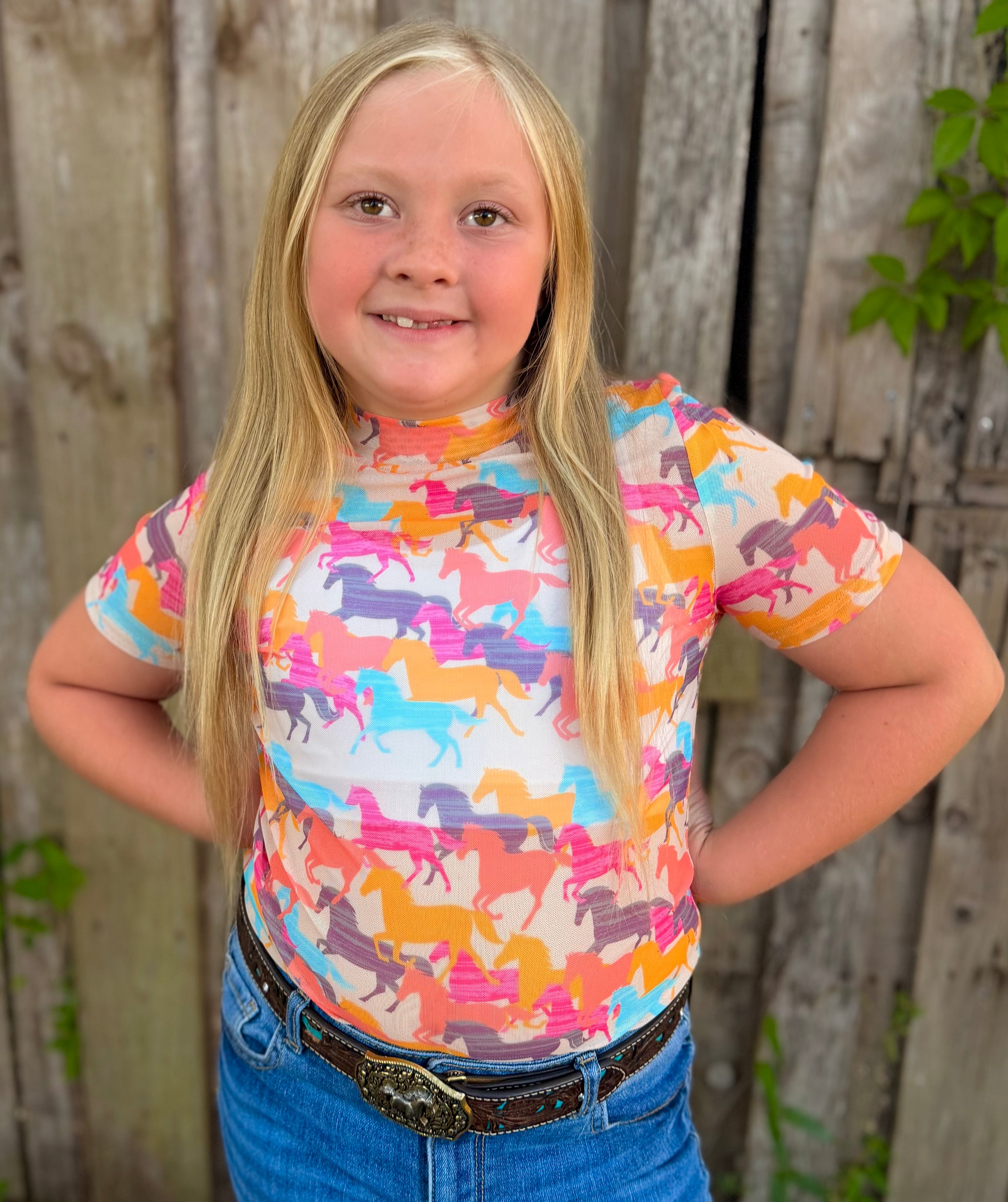 YOUTH WILD HORSES MESH TOP