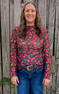 FLORAL MESH NECK TOP
