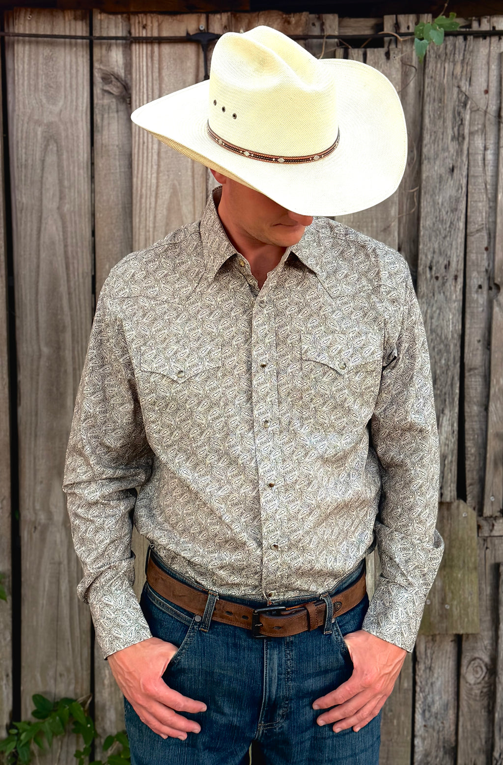 MENS WESTERN PEARL SNAP PRINT DRESS SHIRT