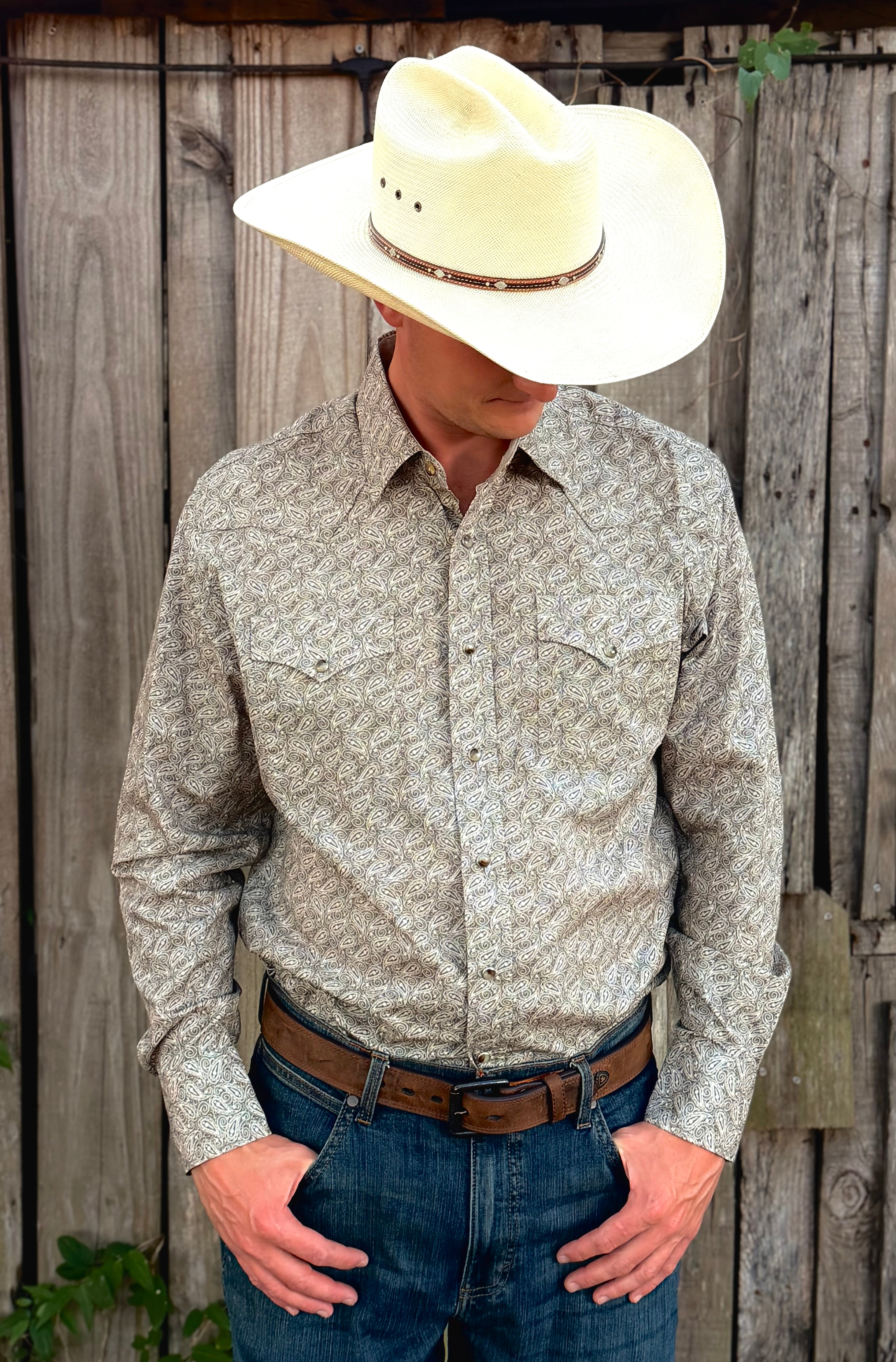 MENS WESTERN PEARL SNAP PRINT DRESS SHIRT