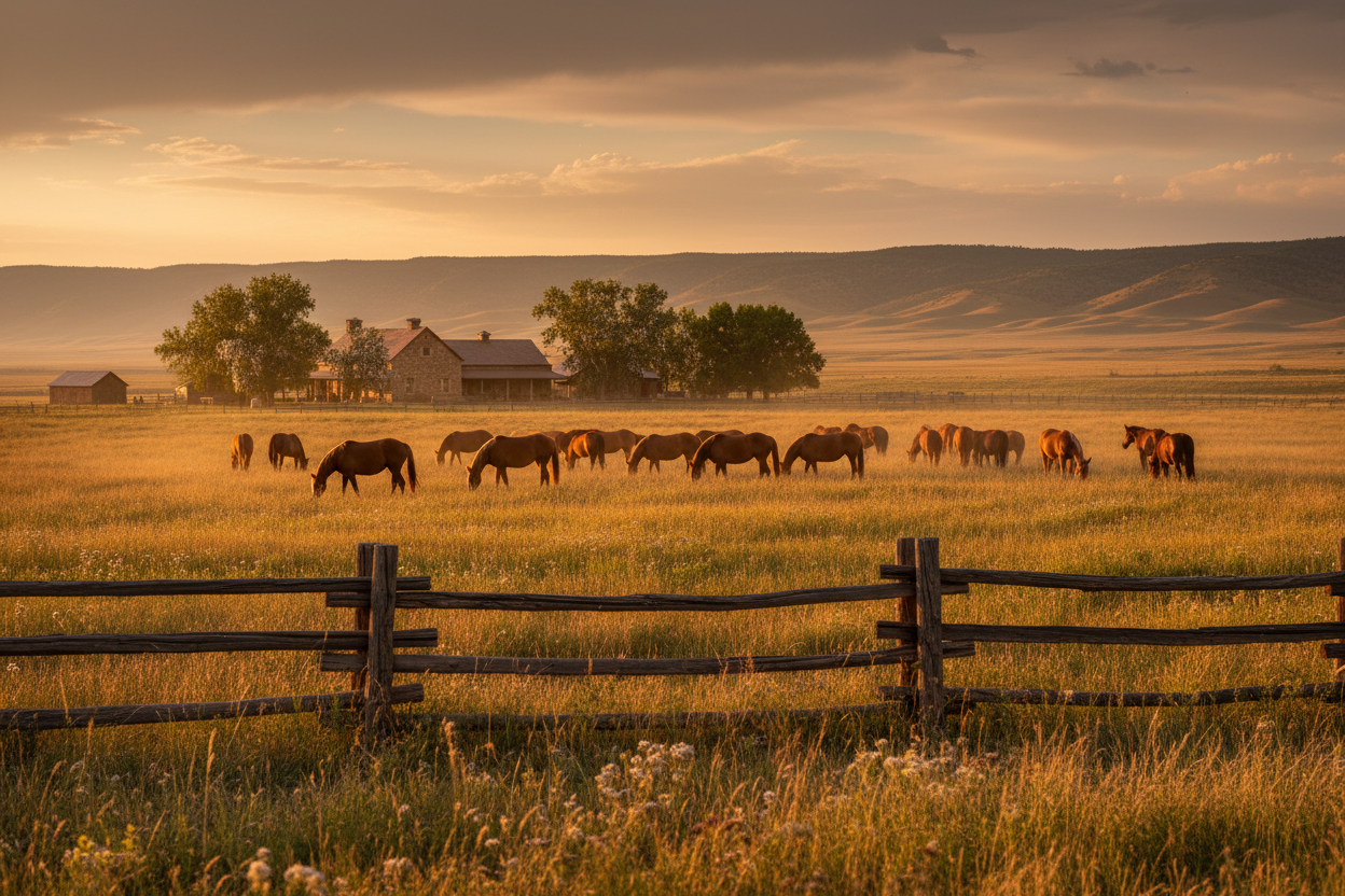 Western ranch scene with horses